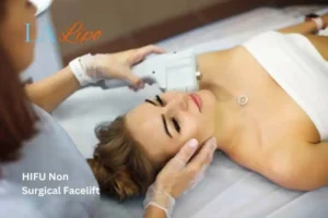 Woman having Hi-Fu to reduce wrinkles Minehead.