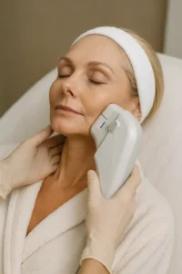 Woman receiving HIFU non surgical facelift treatment Minehead